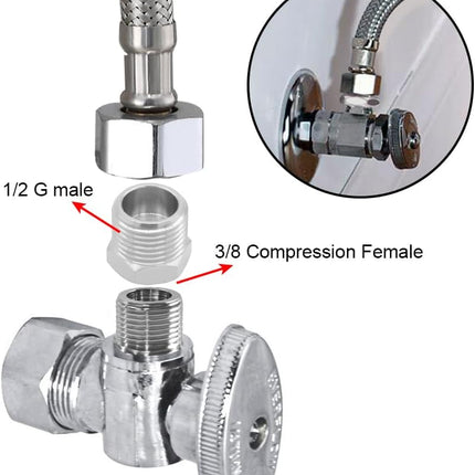 1/2 G Male to 3/8 Compression Female Thread Bushing Pipe Fitting, Nickel Plated Brass Reducer Faucet Connector Water Hose Adapter, Supply Line Adapter for RV Kitchen Bathroom Plumbing 2PCS.