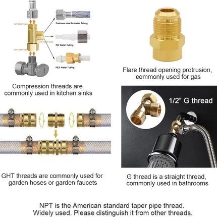 1/2 G Male to 3/8 Compression Female Thread Bushing Pipe Fitting, Nickel Plated Brass Reducer Faucet Connector Water Hose Adapter, Supply Line Adapter for RV Kitchen Bathroom Plumbing 2PCS.