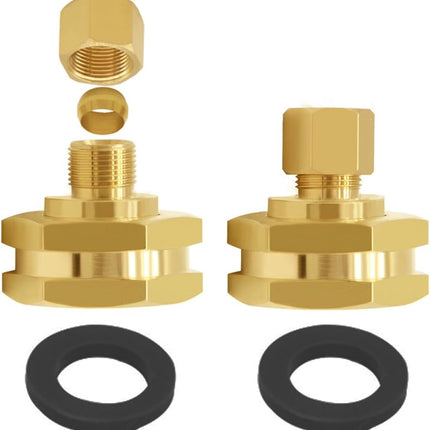 Brass US Standard Faucet Adapter Convert 3/4" GHT Female Garden Hose Thread to 1/4" OD Compression Tubing Adapter (Pack of 2).