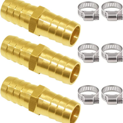 3PCS Solid Brass 5/8" Hose Repair Connectors with Stainless Steel Clamps Small Garden Water Hose End Parts Repair Kit Fitting.