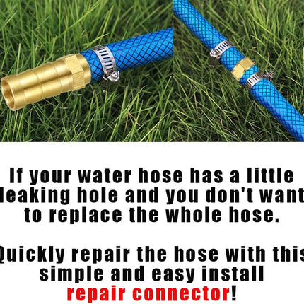 3PCS Solid Brass 5/8" Hose Repair Connectors with Stainless Steel Clamps Small Garden Water Hose End Parts Repair Kit Fitting.