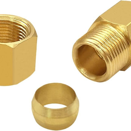 Brass Compression Tube Pipe Fitting 3/8" Tube OD Compression x 1/4" NPT Female Union Connector (Pack of 2).