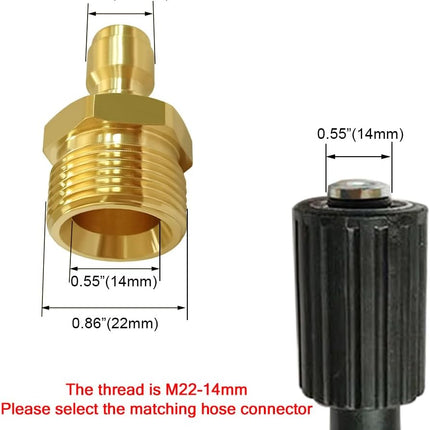 Pressure Washer Coupler M22-14mm Male Thread to 1/4" Quick Connector Plug Fitting for High Pressure Water Gun Hose 4500PSI.