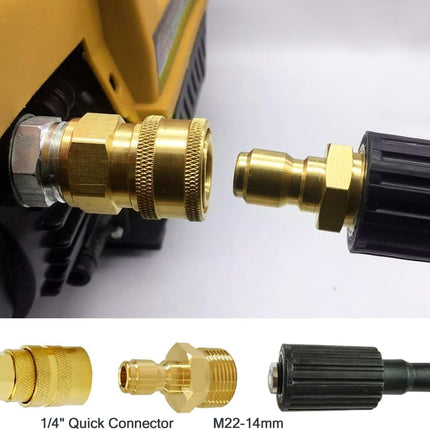 Pressure Washer Coupler M22-14mm Male Thread to 1/4" Quick Connector Plug Fitting for High Pressure Water Gun Hose 4500PSI.
