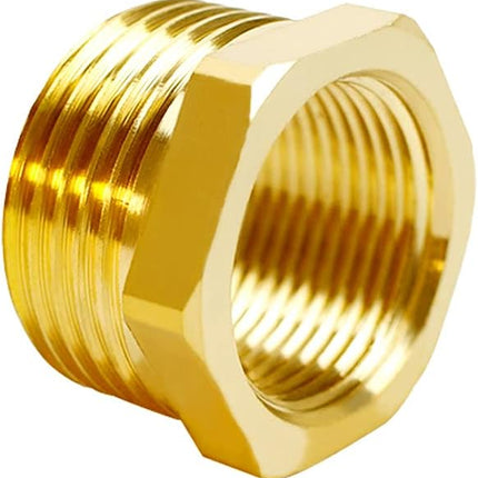 Brass Hex Bushing Reducer 1/2" NPT Female × 3/4" GHT Male Thread Reducing Garden Hose Cast Pipe Fitting Adapter