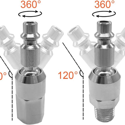 2PCS 1/4" NPT Male + 2PCS 1/4" NPT Female Thread Air Plug Industrial Swivel Coupler Steel Chrome Plating Construction.
