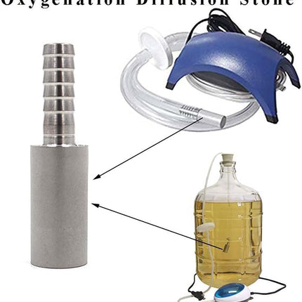 Aeration Stone 0.5 Micron 316 Stainless Steel Oxygenation Diffusion Stone 3/8" Barb for Home brewing Wine Beer Soda.