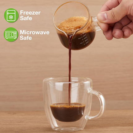 2 Pack Measuring Cups, 75ML Espresso Cups with Handle, Espresso Shot Glasses with V-Shaped Mouth, Clear Accessories, Milk Frothing Pitcher | with Handle, with V-Shaped Mouth, Accessories.