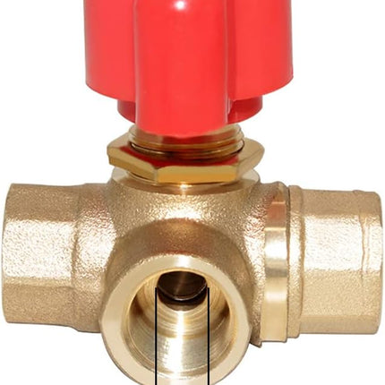 3-Way (L-Port) 1/4"NPT Female Brass Ball Valve Anti-Rust Forged Brass Shut Off Valve Fitting with Red Plastic Handle.