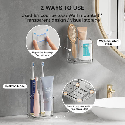 Toothbrush Holders for Bathrooms, 3 Slots Detachable Electric Toothbrush Holder Wall Mounted with Divider, Removable Tooth Brush and Toothpaste Holder Organizer for Bathroom/Kitchen/Office.