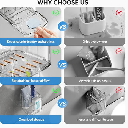 Toothbrush Holders for Bathrooms, 3 Slots Detachable Electric Toothbrush Holder Wall Mounted with Divider, Removable Tooth Brush and Toothpaste Holder Organizer for Bathroom/Kitchen/Office.