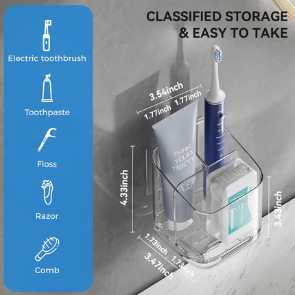 Toothbrush Holders for Bathrooms, 3 Slots Detachable Electric Toothbrush Holder Wall Mounted with Divider, Removable Tooth Brush and Toothpaste Holder Organizer for Bathroom/Kitchen/Office.