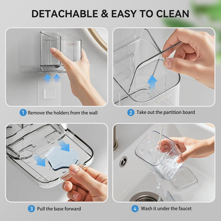 Toothbrush Holders for Bathrooms, 3 Slots Detachable Electric Toothbrush Holder Wall Mounted with Divider, Removable Tooth Brush and Toothpaste Holder Organizer for Bathroom/Kitchen/Office.