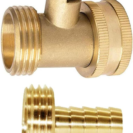 Brass 3/4" GHT Shut-Off Ball Valve and 5/8" Barb Garden Water Hose Connector with Clamp Fittings for House/Boat/Lawn/Power Wash/Irrigation.