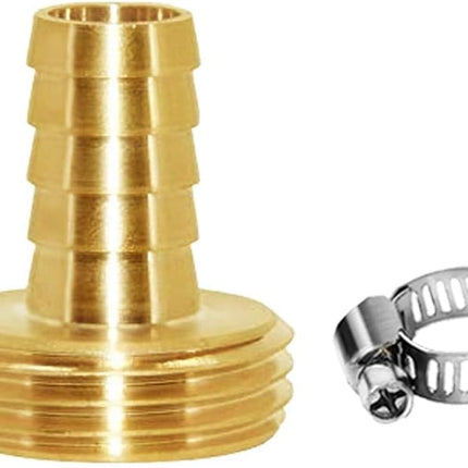 Brass 3/4" GHT Shut-Off Ball Valve and 5/8" Barb Garden Water Hose Connector with Clamp Fittings for House/Boat/Lawn/Power Wash/Irrigation.