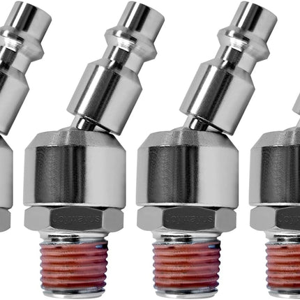4PCS 1/4" NPT Male Thread Air Plug Pre-coated Sealant Industrial Swivel Coupler Steel Chrome Plating Construction.