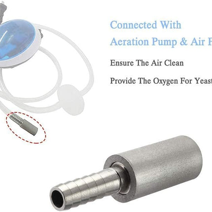 Aeration Stone 0.5 Micron Stainless Steel Oxygenation Diffusion Stone 1/4" Barb for Home brewing Wine Beer Soda + 20 Inch Silicone Hose (Pack of 2).