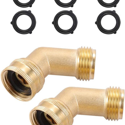 Brass Garden Hose Elbow Connector 45 Degree Hose Elbow Fitting Quick Swivel Connect 3/4" Garden Hose Thread 2pcs with Extra 6 Pressure Washer.