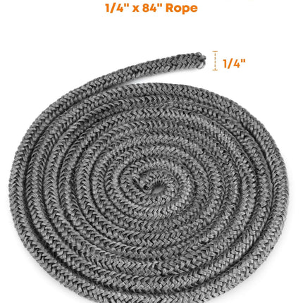 Wood Stove Gasket, 1/4" x 84" Graphite Impregnated Fiberglass Rope Seal and High-Temperature Cement Gasket Replacement for Wood Stoves Door.