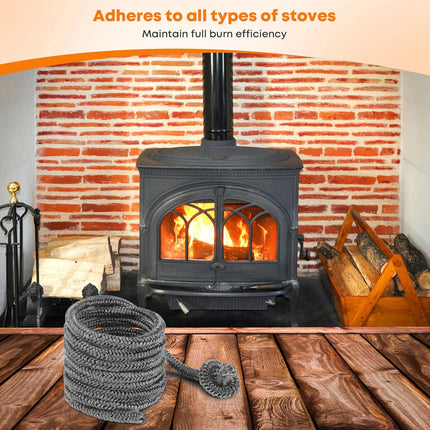 Wood Stove Gasket, 1/4" x 84" Graphite Impregnated Fiberglass Rope Seal and High-Temperature Cement Gasket Replacement for Wood Stoves Door.
