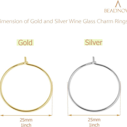 Wine Glass Charm Rings 120pcs Gold and Silver Plated 25mm Beading Charm Rings Wine Glass Marker for Birthday Party Wedding Festival Favor.
