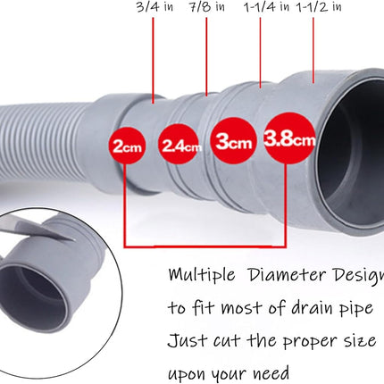 6 Feet Universal Washing Machine Drain Hose Flexible Dishwasher Drain Hose Extension Kits Corrugated Washer w/ 2 Clamps 1 adapter 1 U-Bend Holder.