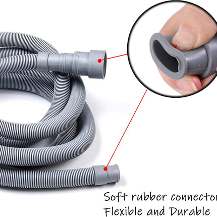 6 Feet Universal Washing Machine Drain Hose Flexible Dishwasher Drain Hose Extension Kits Corrugated Washer w/ 2 Clamps 1 adapter 1 U-Bend Holder.