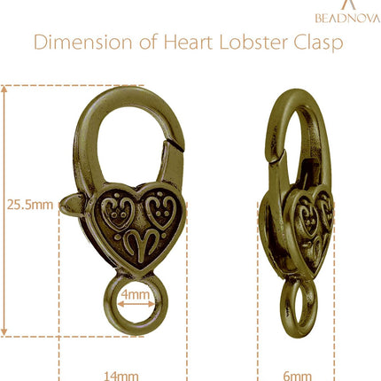 Heart Lobster Clasps 20 Pieces Large Tibetan Antique Heart Lobster Claw Clasps for Jewelry Making Findings Crafts (10pcs Silver, 10pcs Bronze).