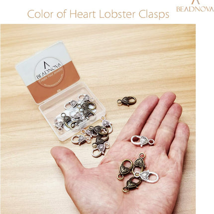 Heart Lobster Clasps 20 Pieces Large Tibetan Antique Heart Lobster Claw Clasps for Jewelry Making Findings Crafts (10pcs Silver, 10pcs Bronze).
