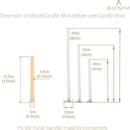 Candle Wicks Set 150 Pcs Candle String Cotton Wicks with 50 Pcs Wooden Holders Centering Device for Making Supplies DIY (4, 6, 8 Inch).