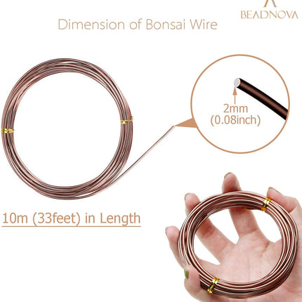 Plant Training Wire 98 Feet Copper Bonsai Tree Aluminium Plant Wire for Training Indoor and Outdoor (Copper, 2mm, 30m).