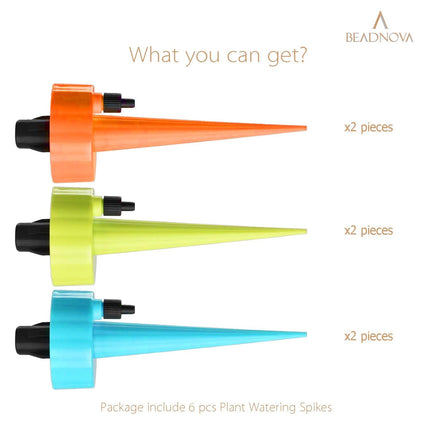 Plant Self Watering Spikes Automatic Irrigation Equipment Adjustable Self Watering Spikes for Plants with Slow Release Control Valve (Orange Blue Green, 6pcs).