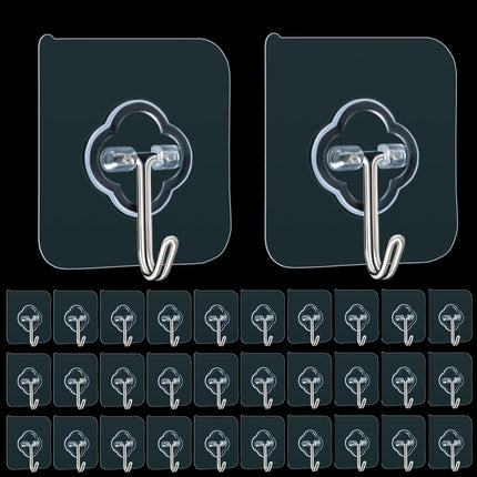 Adhesive Hooks, 32 Pack 33lb(Max) Sticky Hooks, Transparent Reusable Removable Adhesive Hooks for Hanging, Wall Hooks for Hanging Can be Use for Kitchen Bathroom Shower Outdoor Home Improvement.