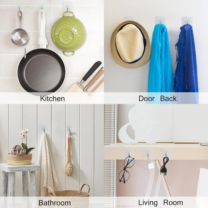 Adhesive Hooks, 32 Pack 33lb(Max) Sticky Hooks, Transparent Reusable Removable Adhesive Hooks for Hanging, Wall Hooks for Hanging Can be Use for Kitchen Bathroom Shower Outdoor Home Improvement.