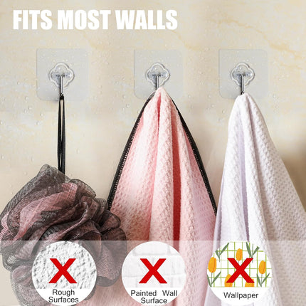 Adhesive Hooks, 32 Pack 33lb(Max) Sticky Hooks, Transparent Reusable Removable Adhesive Hooks for Hanging, Wall Hooks for Hanging Can be Use for Kitchen Bathroom Shower Outdoor Home Improvement.