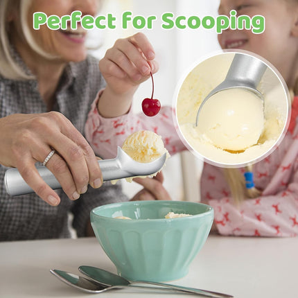 Ice Cream Scoop,7 inches Nonstick Anti-Freeze One Piece Aluminum Scooper Spoon, Heavy Duty Durable Design, Easy Clean, for Gelato, Cookie Dough, Sorbet, Almond (Silver).