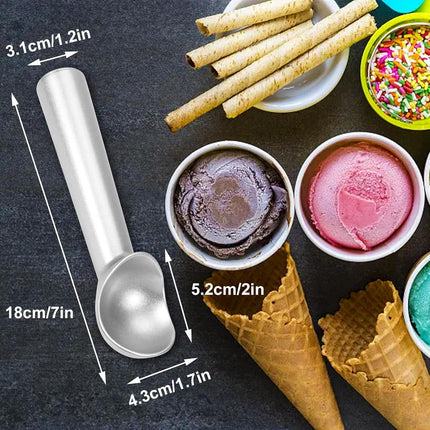Ice Cream Scoop,7 inches Nonstick Anti-Freeze One Piece Aluminum Scooper Spoon, Heavy Duty Durable Design, Easy Clean, for Gelato, Cookie Dough, Sorbet, Almond (Silver).