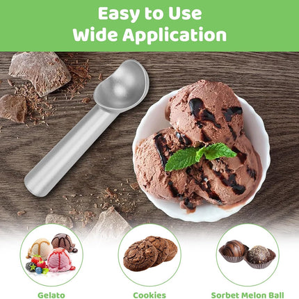 Ice Cream Scoop,7 inches Nonstick Anti-Freeze One Piece Aluminum Scooper Spoon, Heavy Duty Durable Design, Easy Clean, for Gelato, Cookie Dough, Sorbet, Almond (Silver).