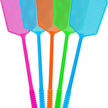 Fly Swatter,5 Pack Plastic Heavy Duty Manual Fly Killer, Long Handle Flyswatter, Large Bug Swatters That Work for Indoor and Outdoor.
