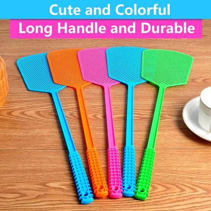 Fly Swatter,5 Pack Plastic Heavy Duty Manual Fly Killer, Long Handle Flyswatter, Large Bug Swatters That Work for Indoor and Outdoor.
