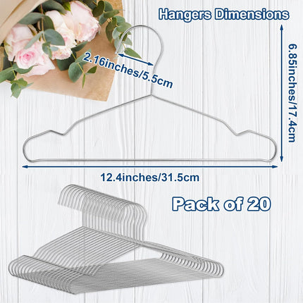 20 Pack Silver Stainless Steel Kids Hangers, Space-Saving Non-Slip, Perfect for Baby, Toddler & Kids' Clothes.
