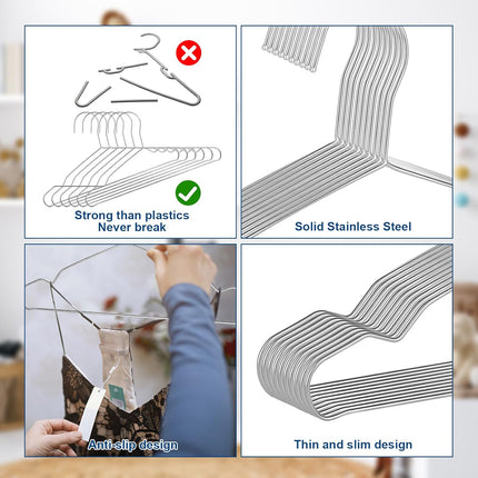 20 Pack Silver Stainless Steel Kids Hangers, Space-Saving Non-Slip, Perfect for Baby, Toddler & Kids' Clothes.