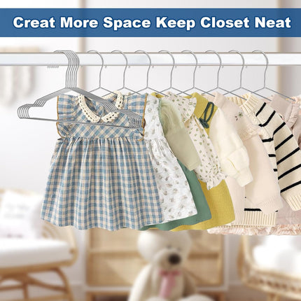 20 Pack Silver Stainless Steel Kids Hangers, Space-Saving Non-Slip, Perfect for Baby, Toddler & Kids' Clothes.