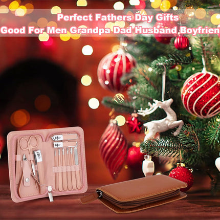 Manicure Set-Stainless Steel Nail Care Set-12 in 1 Professional Ingrown Toenail Clipper Grooming Tool-Pedicure Kit & Toe Nail Cutter-Men Gifts for Grandpa Dad Husband on Fathers Day (Rose Gold).