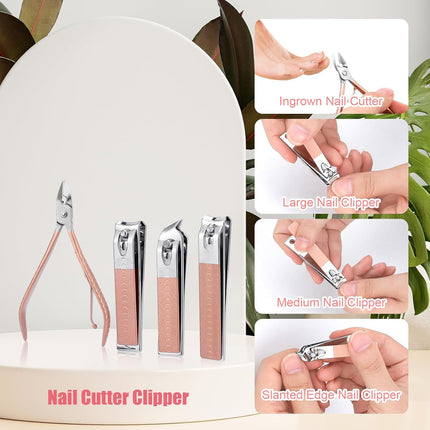 Manicure Set-Stainless Steel Nail Care Set-12 in 1 Professional Ingrown Toenail Clipper Grooming Tool-Pedicure Kit & Toe Nail Cutter-Men Gifts for Grandpa Dad Husband on Fathers Day (Rose Gold).