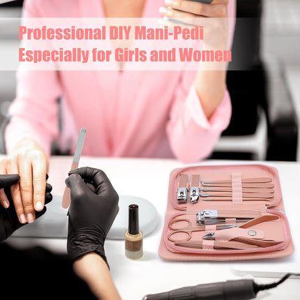 Manicure Set-Stainless Steel Nail Care Set-12 in 1 Professional Ingrown Toenail Clipper Grooming Tool-Pedicure Kit & Toe Nail Cutter-Men Gifts for Grandpa Dad Husband on Fathers Day (Rose Gold).