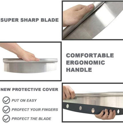 Pizza Cutter Stainless Steel Rocker Slicer - 14 Inch Sharp Knife with Blade Cover, Dishwasher Safe Premium Pizza Oven Accessories.