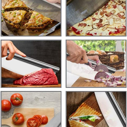 Pizza Cutter Stainless Steel Rocker Slicer - 14 Inch Sharp Knife with Blade Cover, Dishwasher Safe Premium Pizza Oven Accessories.