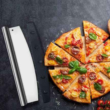 Pizza Cutter Stainless Steel Rocker Slicer - 14 Inch Sharp Knife with Blade Cover, Dishwasher Safe Premium Pizza Oven Accessories.