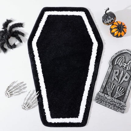 Halloween Decor Black Coffin Bath Mat for Bathroom, Cute Gothic Halloween Decoration Black Bathroom Rug Non Slip Cartoon Bath Rug Bathroom Mat Plush Shower Rugs Washable Black White.